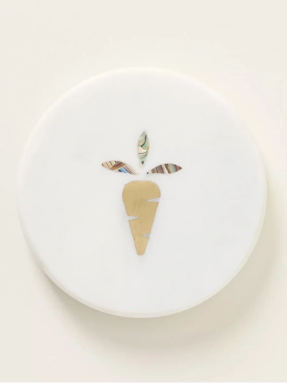 Anthropologie White Briar Marble Coaster with Gold Carrot Mother of Pearl Inlay